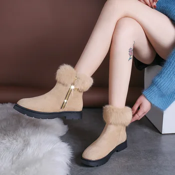 

Women Snow Boots Warm Short plush Winter ankle Boots Side zipper Platform Ladies Cotton Shoes Women Comfortable Drop shipping