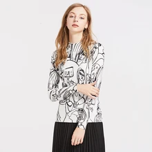 New Stylish Women Printed Round Neck Slim Pullover Ladies Personality Casual Slim Full Sleeve Tops Autumn Winter 2020 Robe Femme