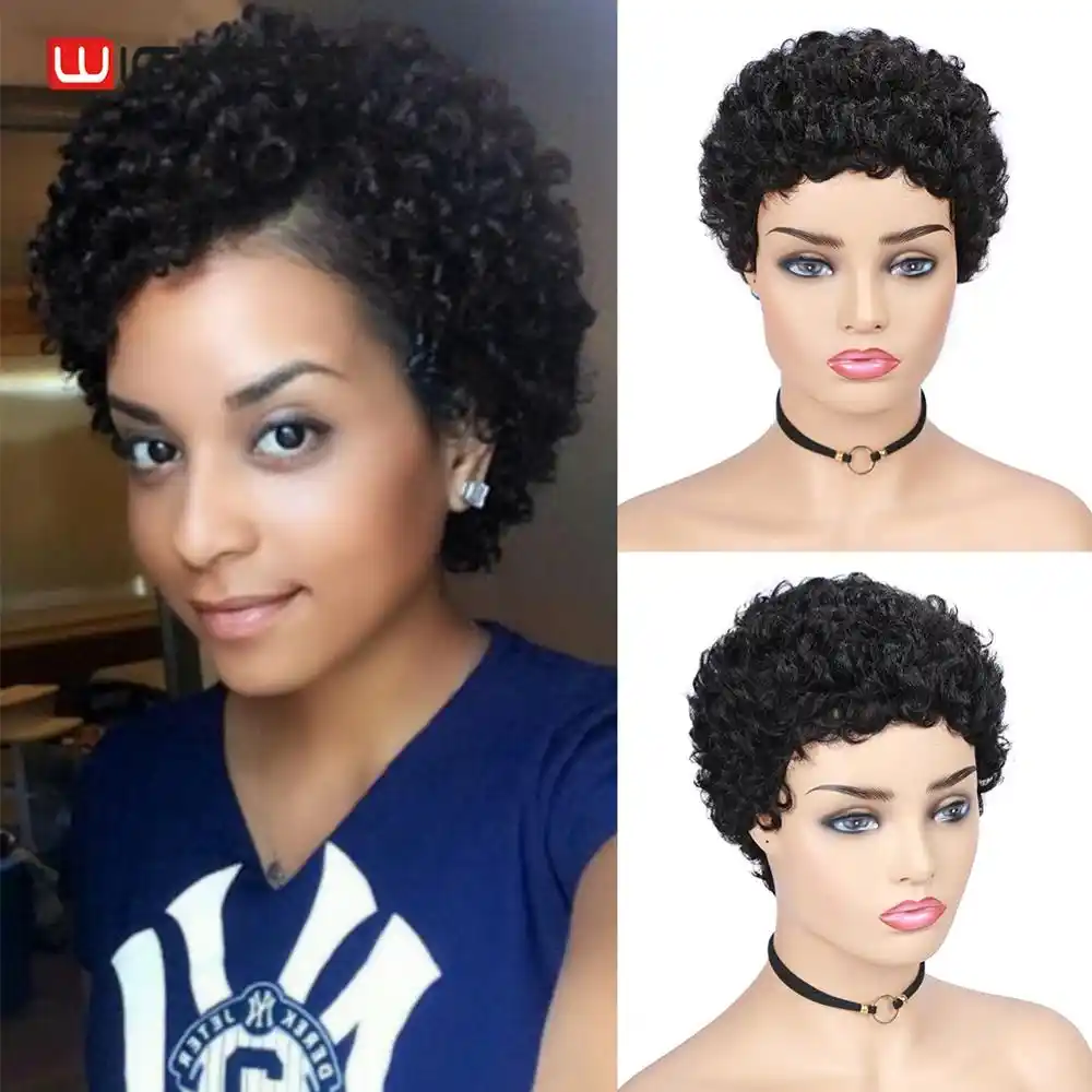 Wignee Peluca De Cabello Humano Corto Rizado Para Mujeres Negras Cabello Brasileno Rizado Afro Corte Sin Pegamento Peluca Humana Barata Envio Gratis Aliexpress