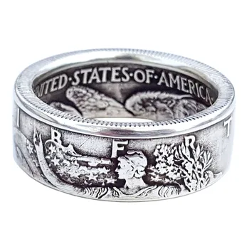 

10pcs Fashion Coin Rings Vintage Half Dollar 1945 Carved "the United State of American" Ring In God We Trust Collecting Jewelry