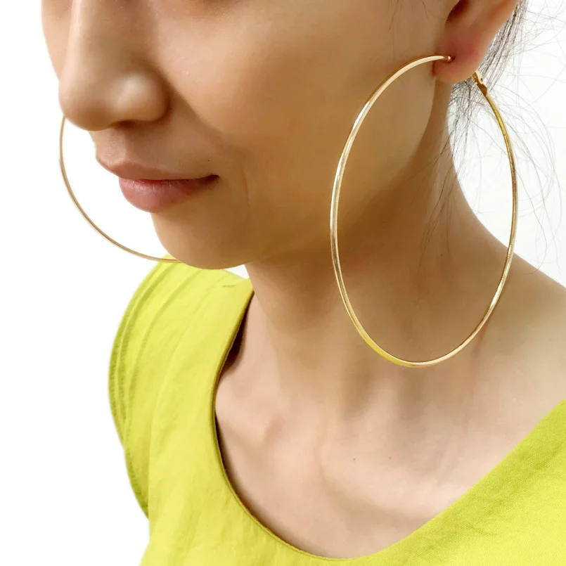 95mm Gold Earrings MANILAI Punk Alloy Torque Choker Necklaces For Women Maxi Jewelry Africa Big Collar Statement Necklace Boho Collier Femme - Metal Color: 95mm Gold Earrings
