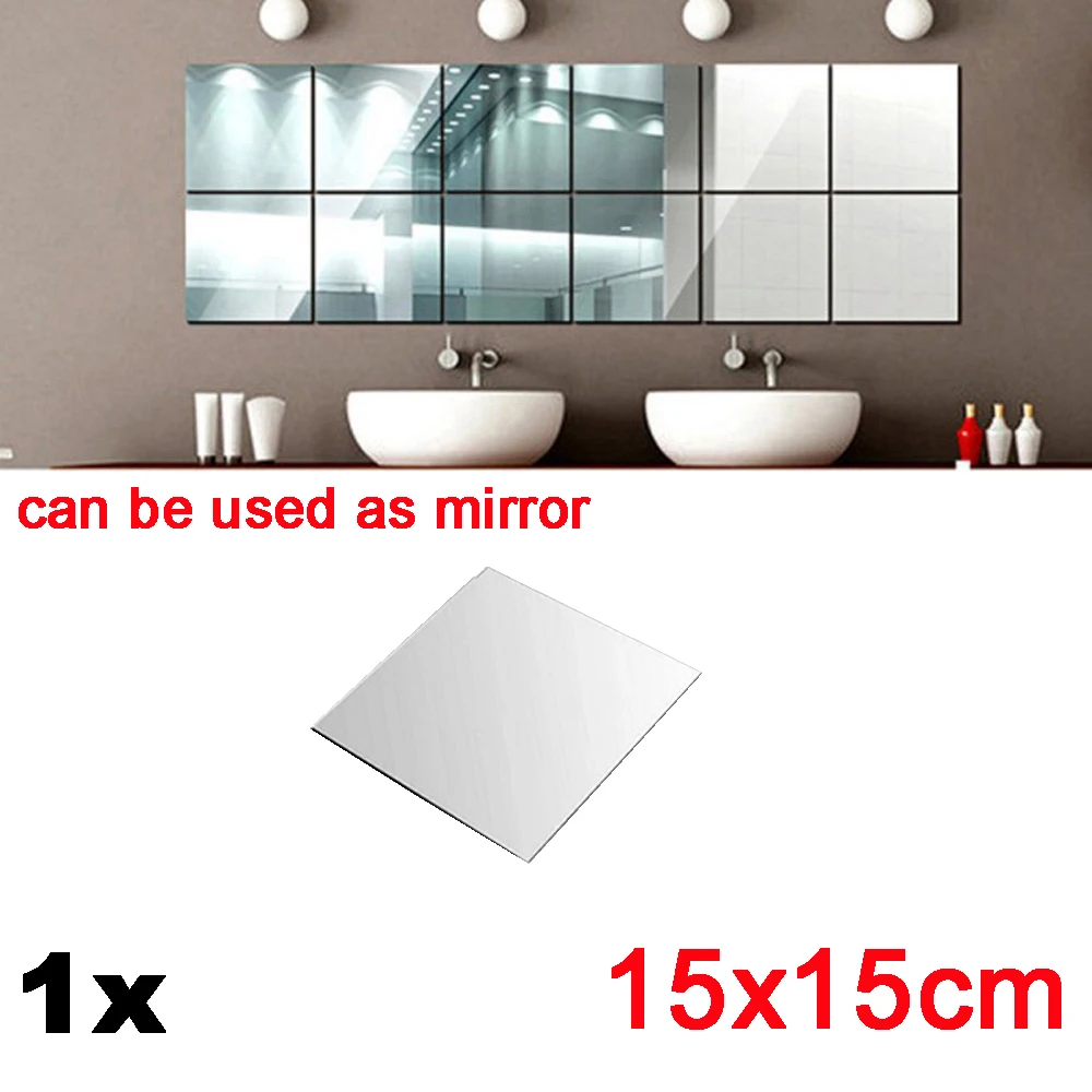 1mm Thicken 15cm x 15cm Acrylic Mirror Tiles Wall Sticker Square Self  Adhesive Stick On DIY Home can be used as mirror