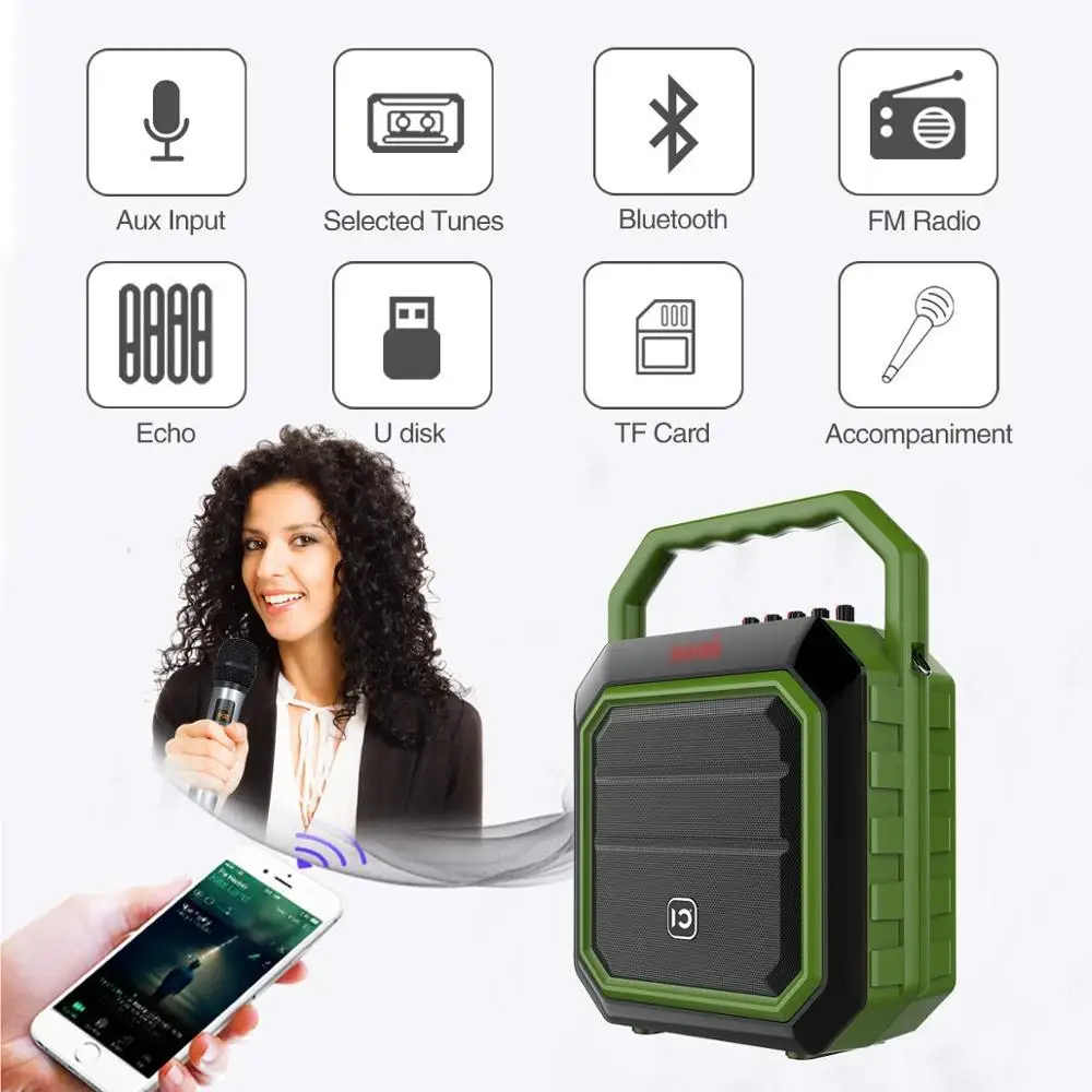

Instrument input HIFI karaoke Speaker Wireless Stereo Portable Speaker Subwoofer FM Radio Outdoor speaker