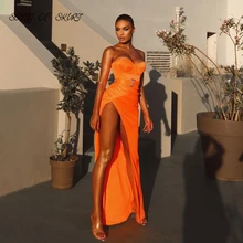 Schatz Lebendige Orange Meerjungfrau Abendkleid High Split Abend Party Kleider Lange Satin Formale Kleid Robe De Soirée Femme