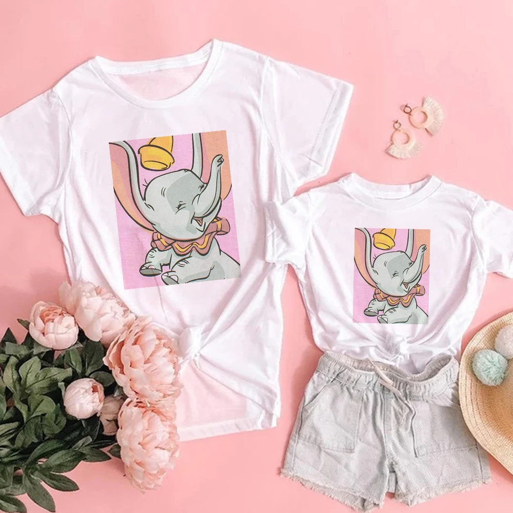 Camiseta con estampado de elefante para niños y niñas, ropa de manga corta con dibujo de Dumbo, Unisex, de color blanco