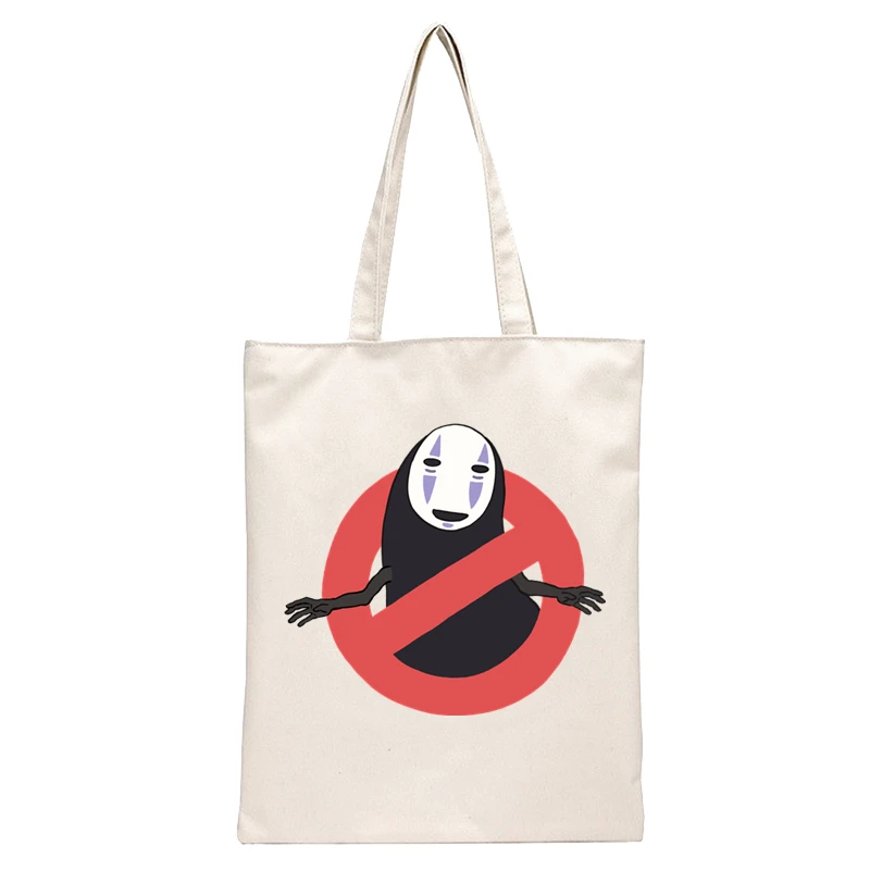 Spirited Away Faceless  Print Reusable Shopping Bag Women Canvas Tote Bags Printing Eco Bag Cartoon Shopper Shoulder Bags