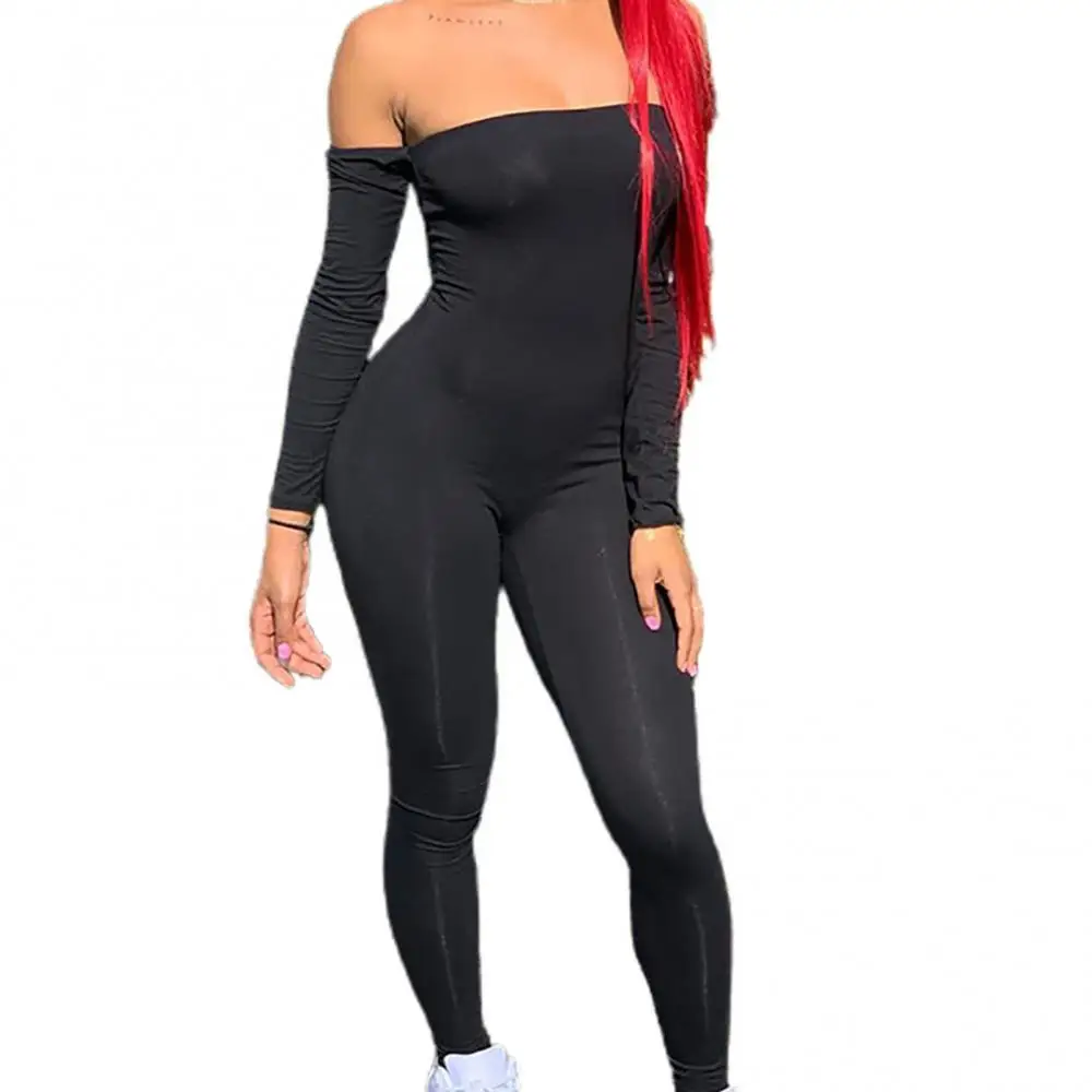 

Sexy Rompers Women Jumpsuits Fashion Long Sleeve Strapless Off Shoulder Skinny Seamless Playsuit Bodycon Jumpsuit Party