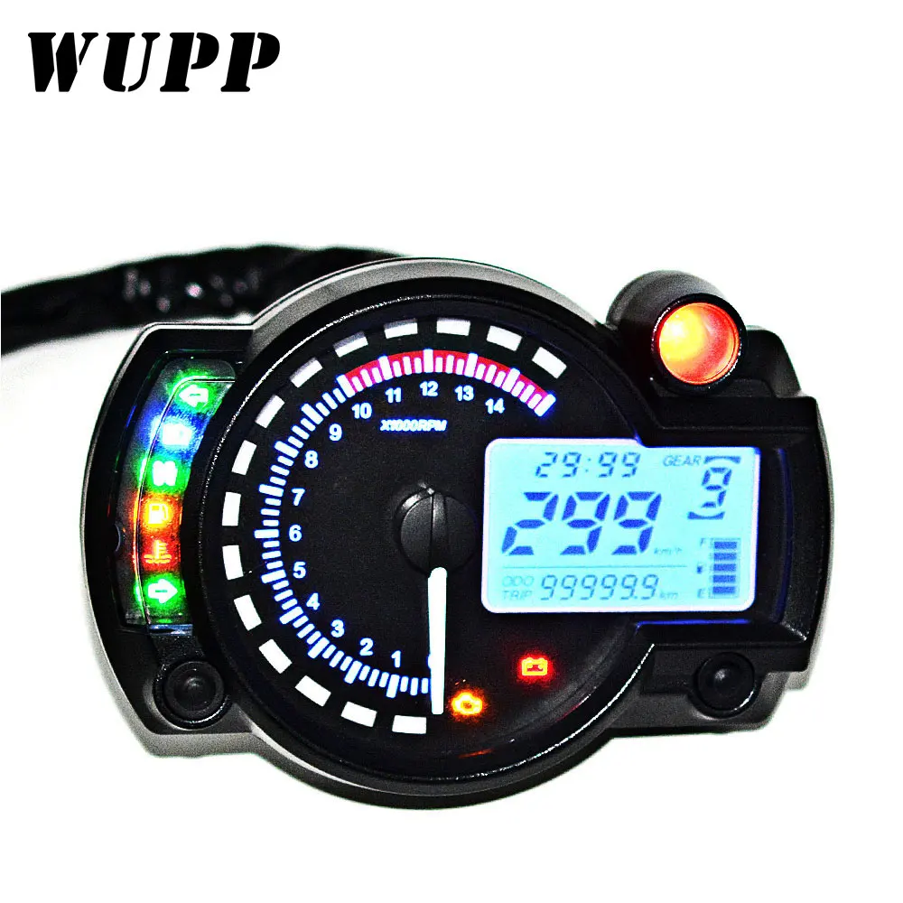 15000rpm Motorcycle Digital Speedometer Gauge Speedometer Tachometer Odometer Gauge Instrument Adjustable 7 Color Display 