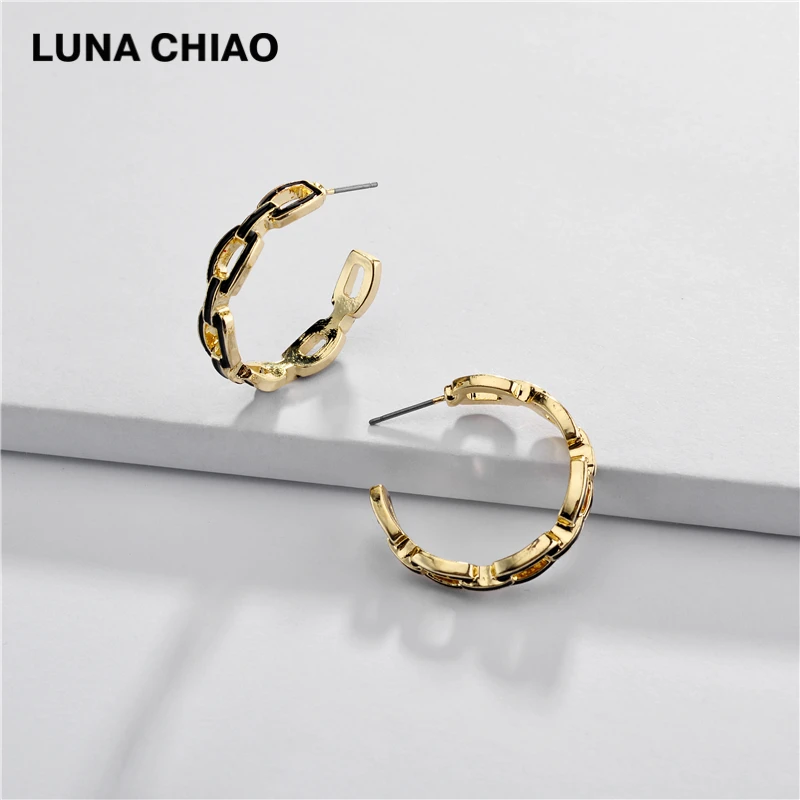 LUNA CHIAO эмалированная металлическая цепочка серьги-кольца шикарный стиль ювелирные изделия