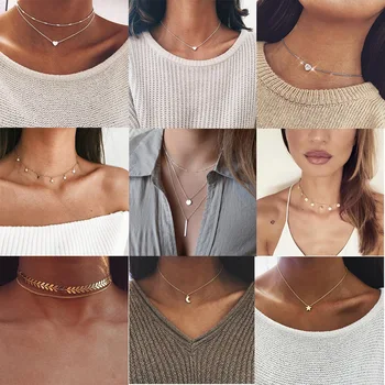 

Bohemian Moon Star Crystal Heart Choker Necklace for Women Necklace Pendant on neck Chocker Necklace Jewelry Gift