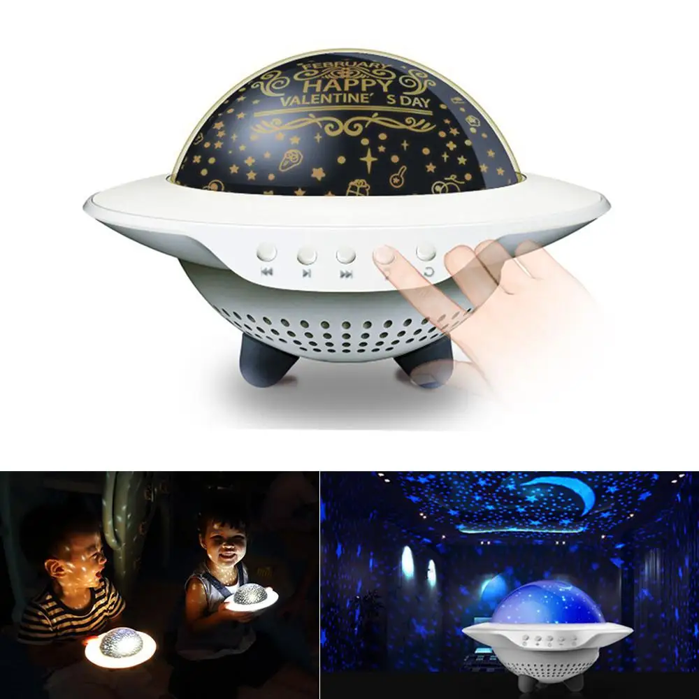 

UFO Shape Starry Projection Lamp 4 Patterns Creative USB Chargeable Bluetooth Music Remote Control Night Light For Kids Bedroom