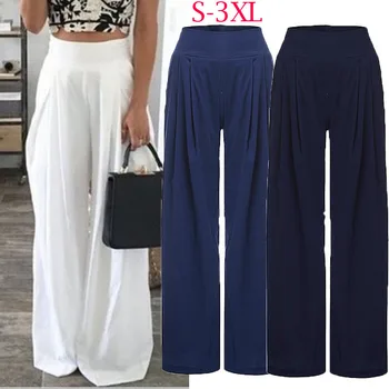 

S-3XL Office Lady Womens Ladies Stylish High Waist Paperbag Boot-cut Solid color Wide Leg Trousers Ladies Pants