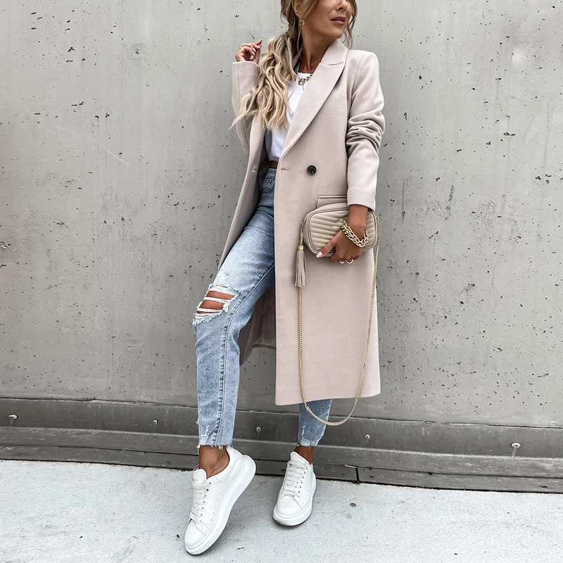 puffy coats Lady Fashion Long Sleeve Outerwear Elegant Autumn Winter 2021 Long Overcoat Women Casual Loose Turn-Down Collar Woolen Coat Tops ladies long puffer coat