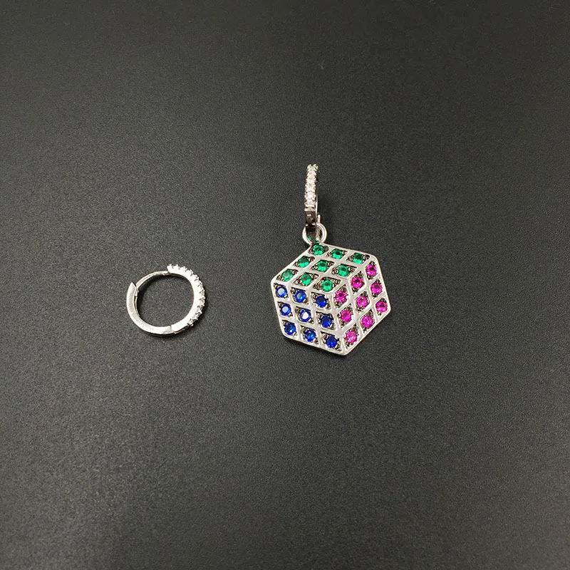 

Fashion Vintage Asymmetrical Colorful Micro-inlaid Zircon Cube Rhinestone Earrings Personalized Temperament Hipster Earrings