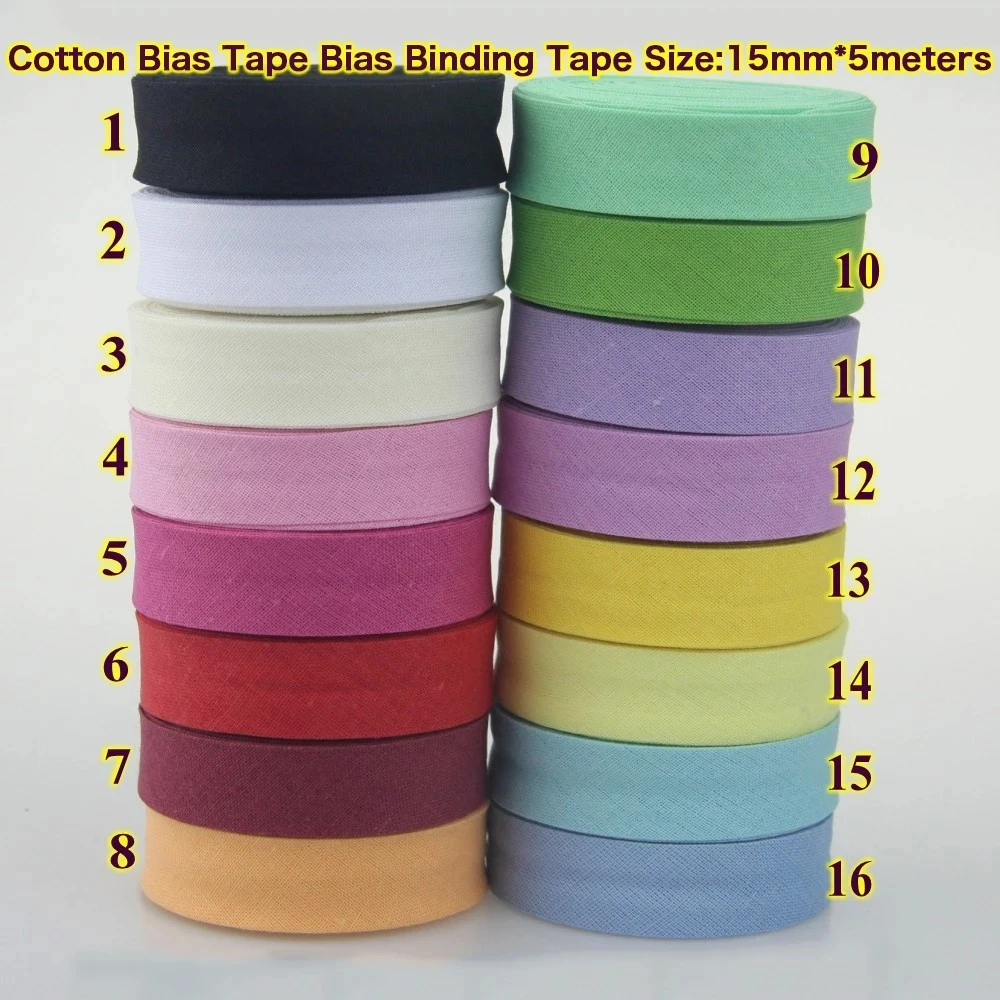 15mm (5/8")Width Cotton Bias Tape Back Side Ironed Single Folded Cotton Webbing Tapes For Garment Cushion Table Quilt Craft Diy Accessories