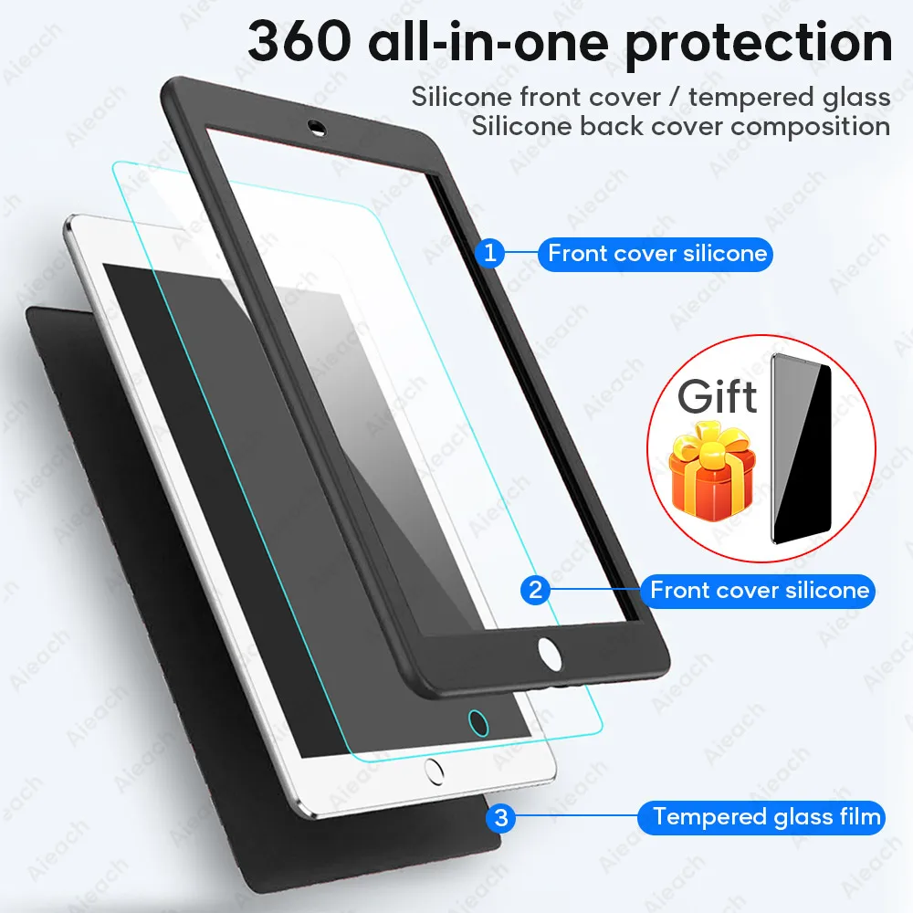 Чехол с полным покрытием 360 градусов для 2017 2018 2019 iPad 10 2 9 7 чехол закаленным стеклом