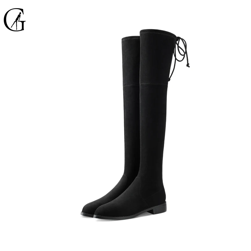 

GOXEOU 2019 New Fashion Women Boots High Knee Boots Square Heel Round Toe Winner Party Office Fur Handmade Free Shipping