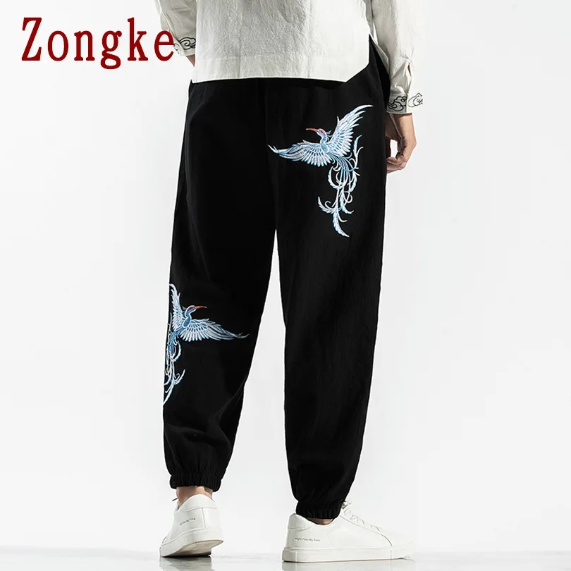 Zongke/брюки с вышивкой Феникса; мужские брюки для бега; мужские брюки; уличная одежда; спортивные брюки; шаровары; мужские брюки; 5XL; осень