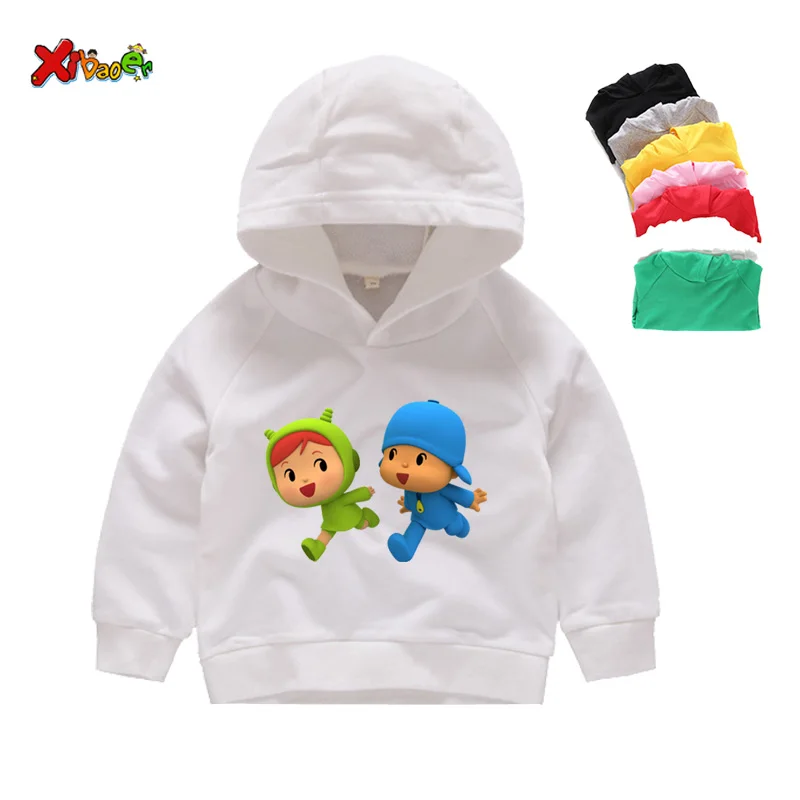 Pocoyo/Детские толстовки с капюшоном для мальчиков; милый свитер для девочек; детский топ с рисунком; пуловер с длинными рукавами; Весенний детский спортивный костюм