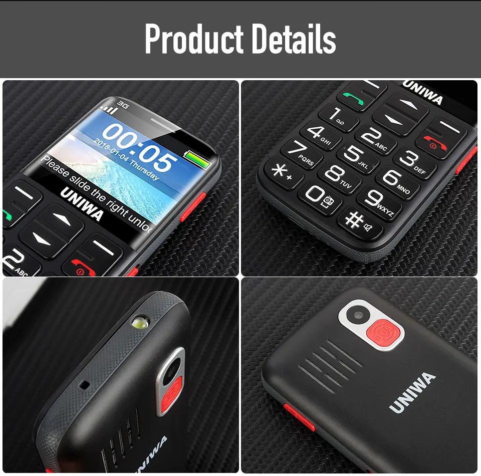 UNIWA V808G Mobile Phone Russian Keyboard 3G WCDMA Strong Torch Senior Cellphone Elderly Old Man Big SOS Push-Button Phone