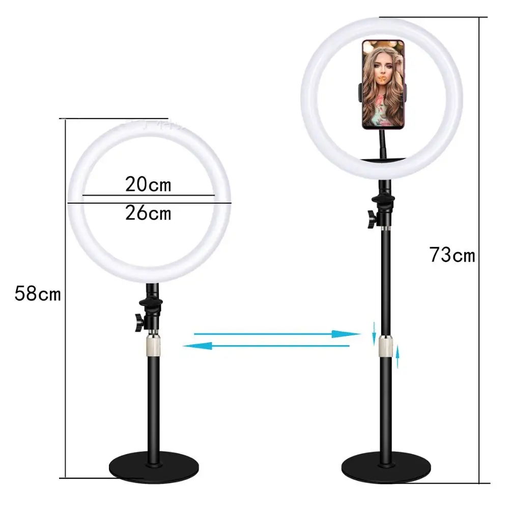  New Tabletop Vlogging Mounts Holder with 26CM LED Ring Flash Lamp Light Tripod Stands for Mobile Ph