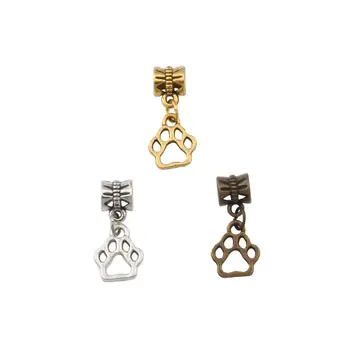 

135pcs Hollow Paw Print Dangle Bead Fit Charm Bracelet 11mm x 24mm 3 colors optional A00019D