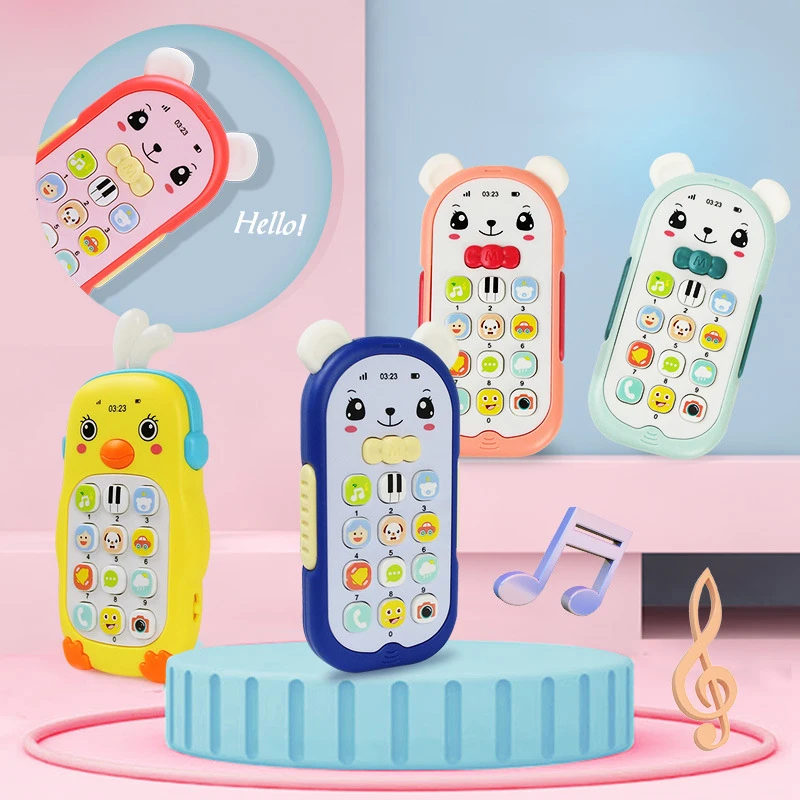 Uds Móvil Musical Teléfono de dibujos animados mordedor teléfono sonido luz teléfono juguete inocentes artículo de aprendizaje regalos de juguetes de bebés