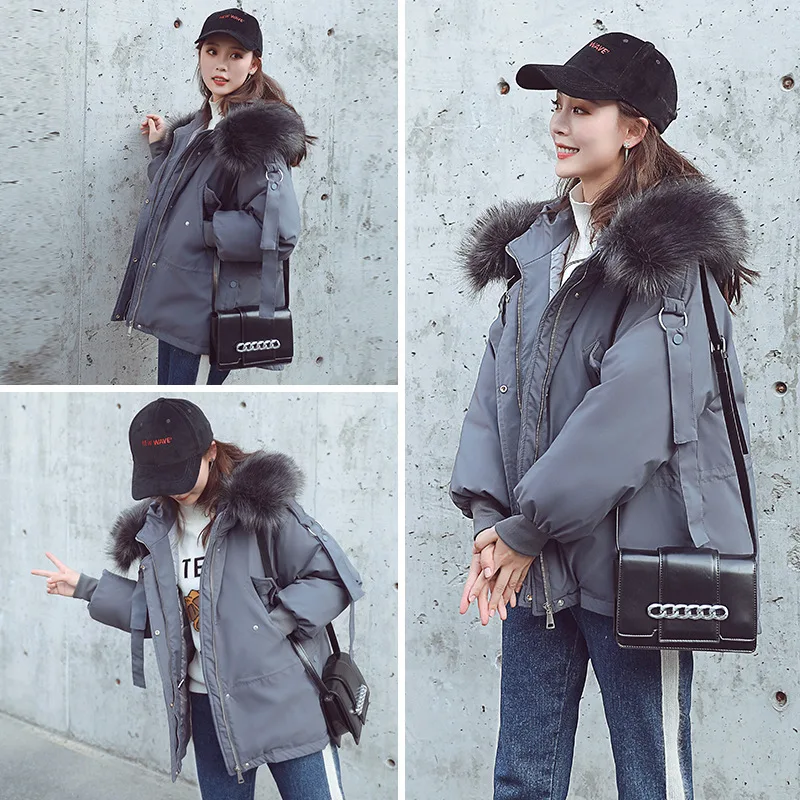

2019 Autumn & Winter Korean-style New Style Large Fur Collar down Jacket Cotton-padded Clothes Women's Short Cotton Coat Online