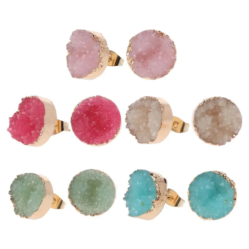 

Druzy Stone Stud Earrings Women Irregular Faux Quartz Geode Crystal Jewelry