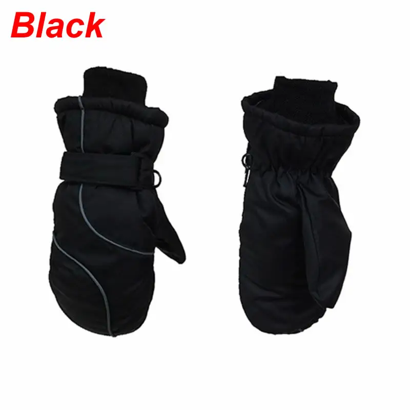 Утолщенные детские перчатки, детские толстые теплые стеганые лыжные перчатки, модные водонепроницаемые ветрозащитные детские варежки для мальчиков и девочек - Цвет: Black