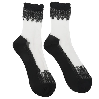 

Baroque Lace Transparent Crystal Stockings (Black)