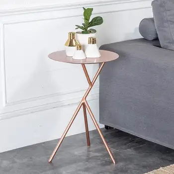 

Modern minimalist golden small coffee table Living room sofa side a few wrought iron personality mini round table factory direct