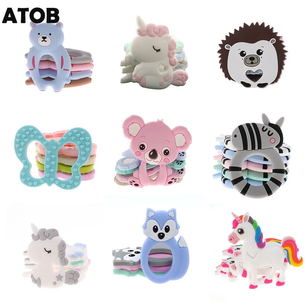 ATOB-anneaux de dents 10 pièces Koala Rodent licorne | Sécuritaire, qualité alimentaire, jouets de dentition pour bébé, sucette pendentif, collier, accessoires (lot de 10)