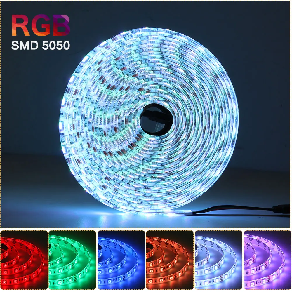 SMD 5050 RGB светодиодный набор гибких лент DC12V 5 м 10 м 15 м водонепроницаемый с 44 клавишами ИК-пульт дистанционного управления с адаптером светодиодный освещение