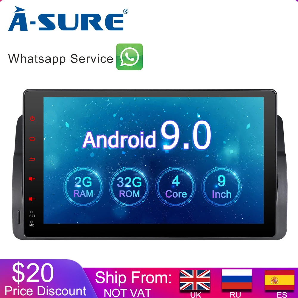 Best A-Sure 1 Din Car Radio Android 9.0 GPS Sat Nat DVD Player Stereo Navigation For BMW E46 MG ZT Rover 75 DAB+ 32G ROM Quad-Core 1
