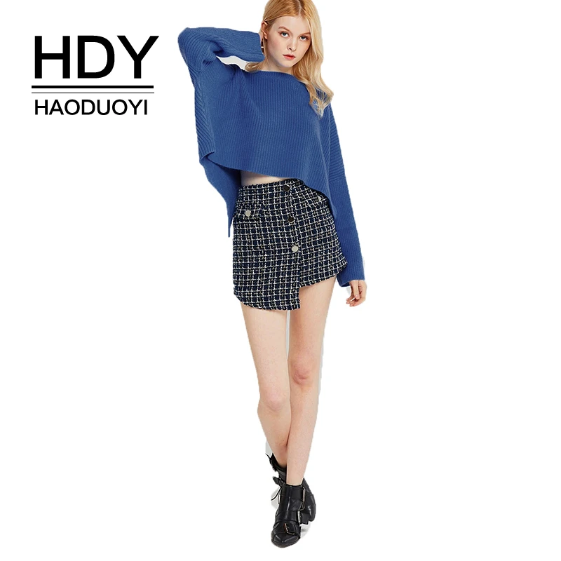 

HDY Haoduoyi Women Solid Casual Long Sleeve Crewneck Knit Super Comfy Crossed Back Split Autumn Short Pullover Sweater