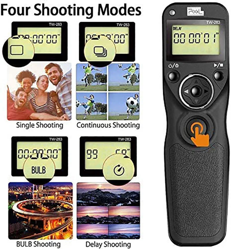 Pixel TW-283 Wireless Timer Remote Control Shutter Release（DC0 DC2 N3 E3 S2 90FJ）Cable For Canon Nikon Sony FUJITSU Camera camera remote shutter button camera remote shutter release