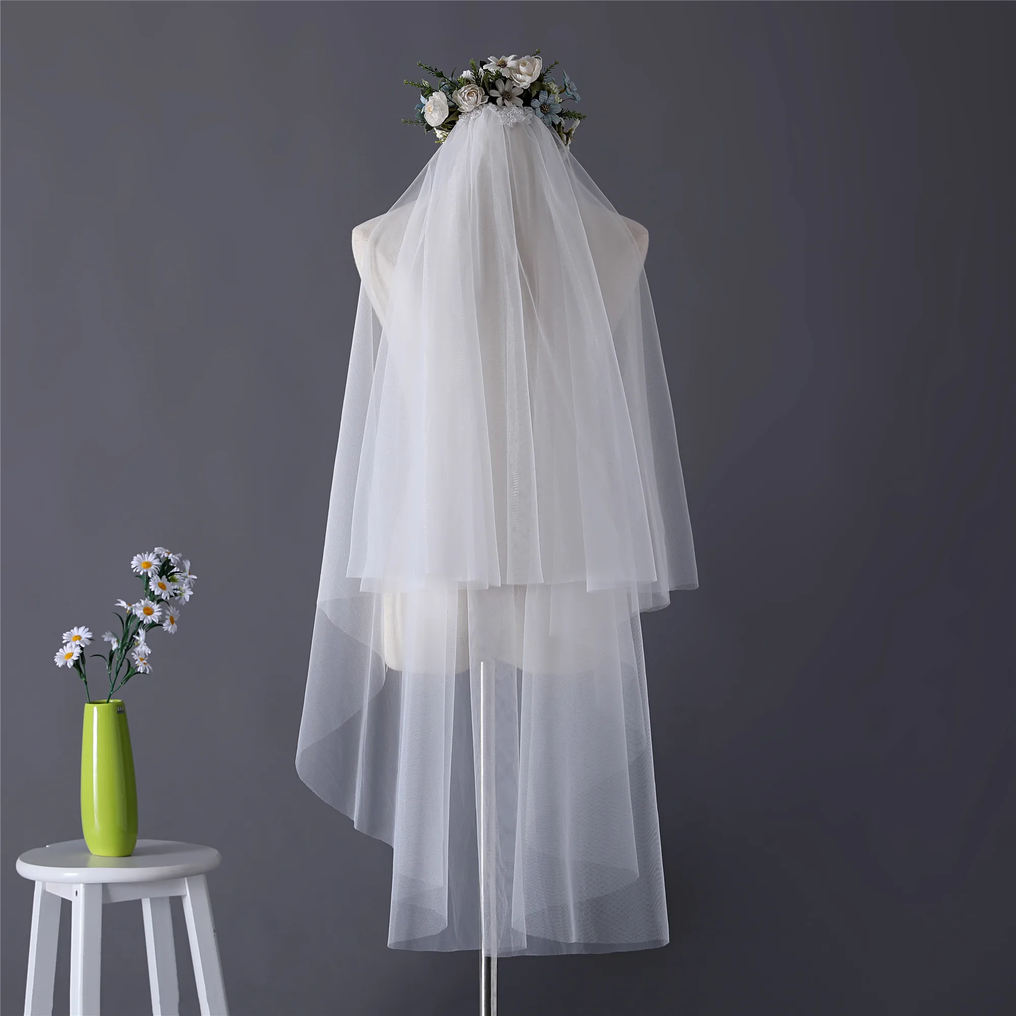 Erosebridal Fingertip Bride Veil Bridal Veil Wedding Ivory Long Veil Custom Length