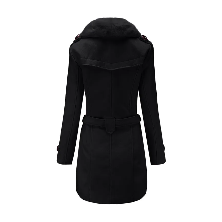 Пальто женское зимнее шерстяное пальто с лацканами пуговица для пальто куртка с длинными рукавами однотонные ленты пальто Верхняя одежда Polyester полиэстер