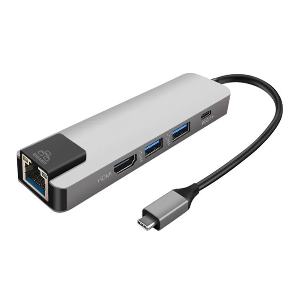 5 в 1 usb type C концентратор HDMI 4K USB C концентратор к Gigabit Ethernet Rj45 Lan адаптер док-станция для MacBook Pro Thunderbolt 3 USB-C зарядное устройство - Цвет: Silver