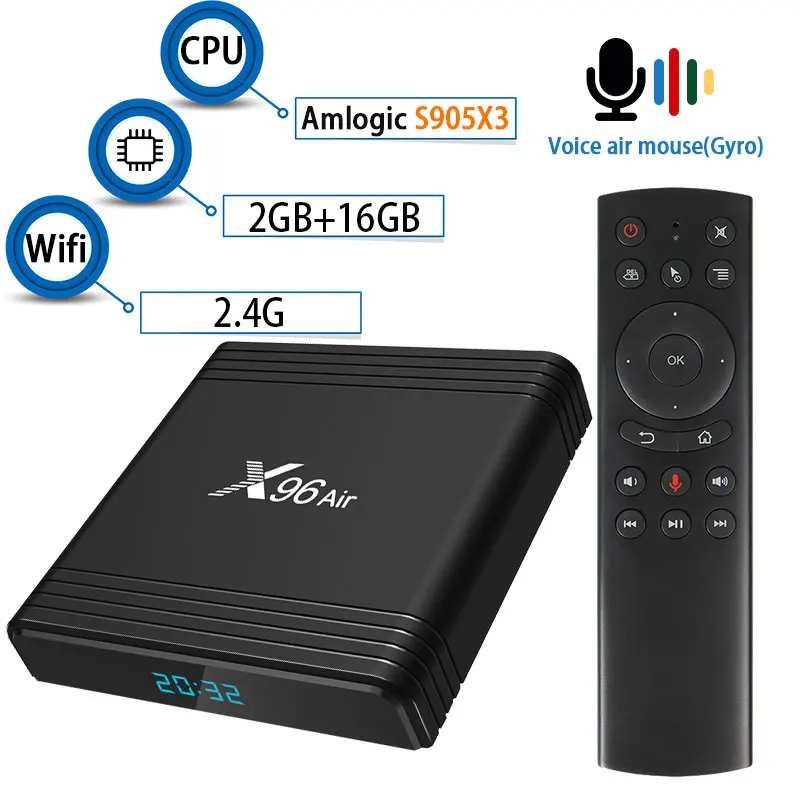 Android 9,0 ТВ коробка X96 воздуха Amlogic S905X3 set top tv BOX, Wi-Fi, Netflix Media Player ТВ коробка голосовой помощник 4 Гб 64 Гб оперативной памяти, 32 Гб встроенной памяти