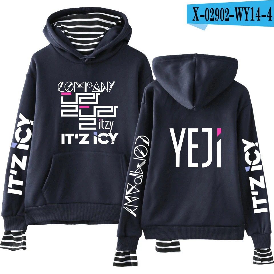 LUCKYFRIDAY популярный ITZY полосатый капюшон пэчворк длинный рукав толстовка с капюшоном Женский черный Kpop Harajuku Повседневная Толстовка - Цвет: Navy