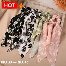 

Fashion Floral Print Scrunchies Solid Long Hair Ribbon For Women Ponytail Scarf Sweet Elastic Hair Band Hair Accessories