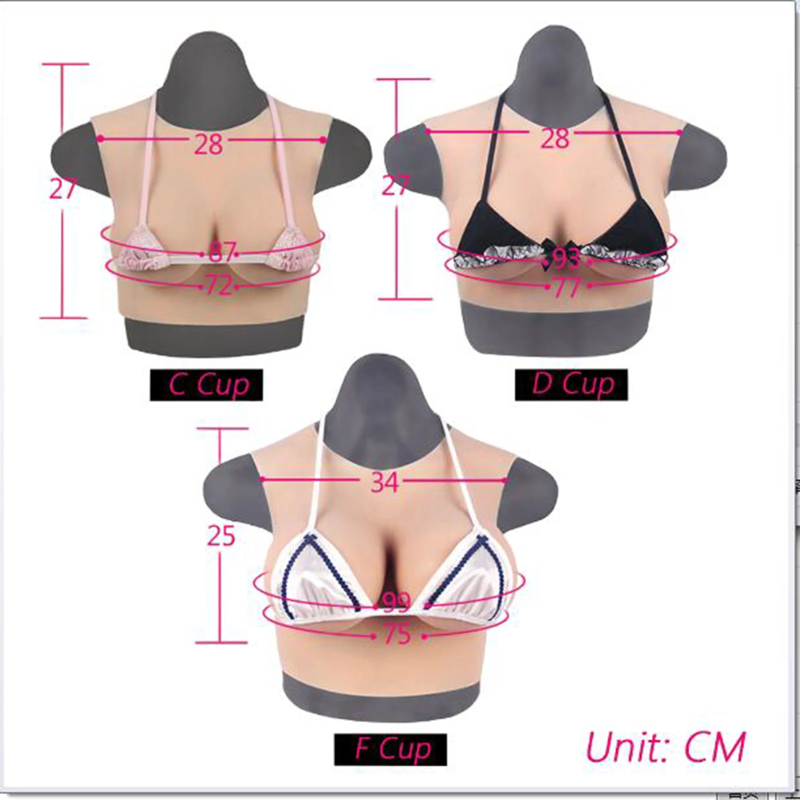 Silicone Breastplates High Collar Breast Forms B-H Cup Cotton Filler Fake  Breast for Transgender Mastectomy Drag Queen(Size:F Cup,Color:Color 1)