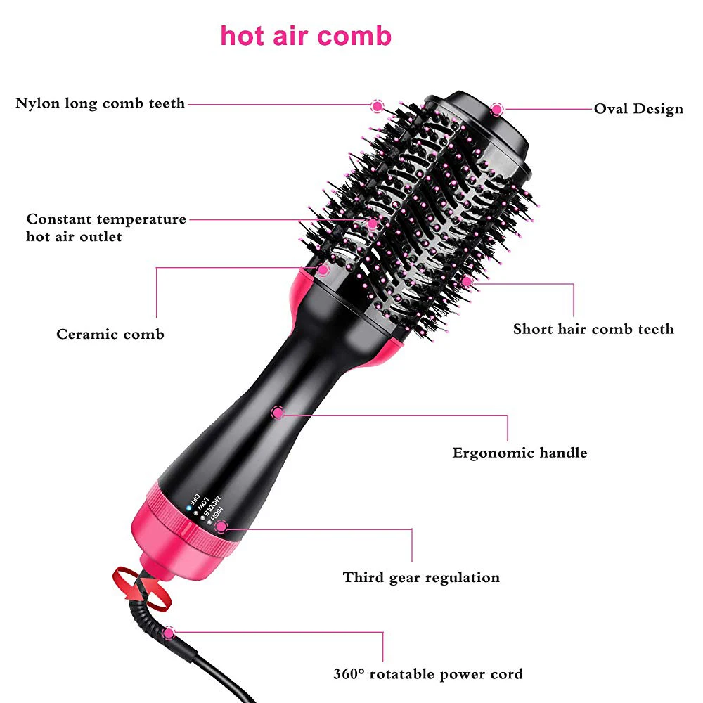 Straight/Curls One-Step Hair Dryer & Volumizer Roller Electric Hot Air Curling Tangle Detangling Comb Blow Dryer Hot Air Brush