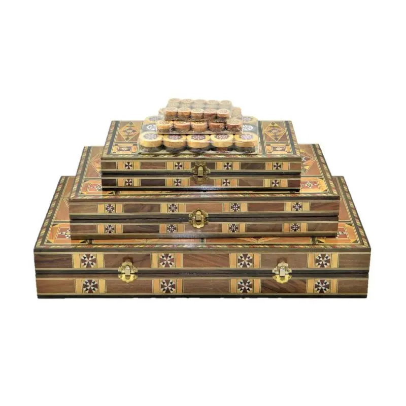 US $244.90 Vintage Game Set Natural Solid Wooden Handmade Motif Backgammon Chess Board checkers Sets for Kids and Adults 3 Size Together
