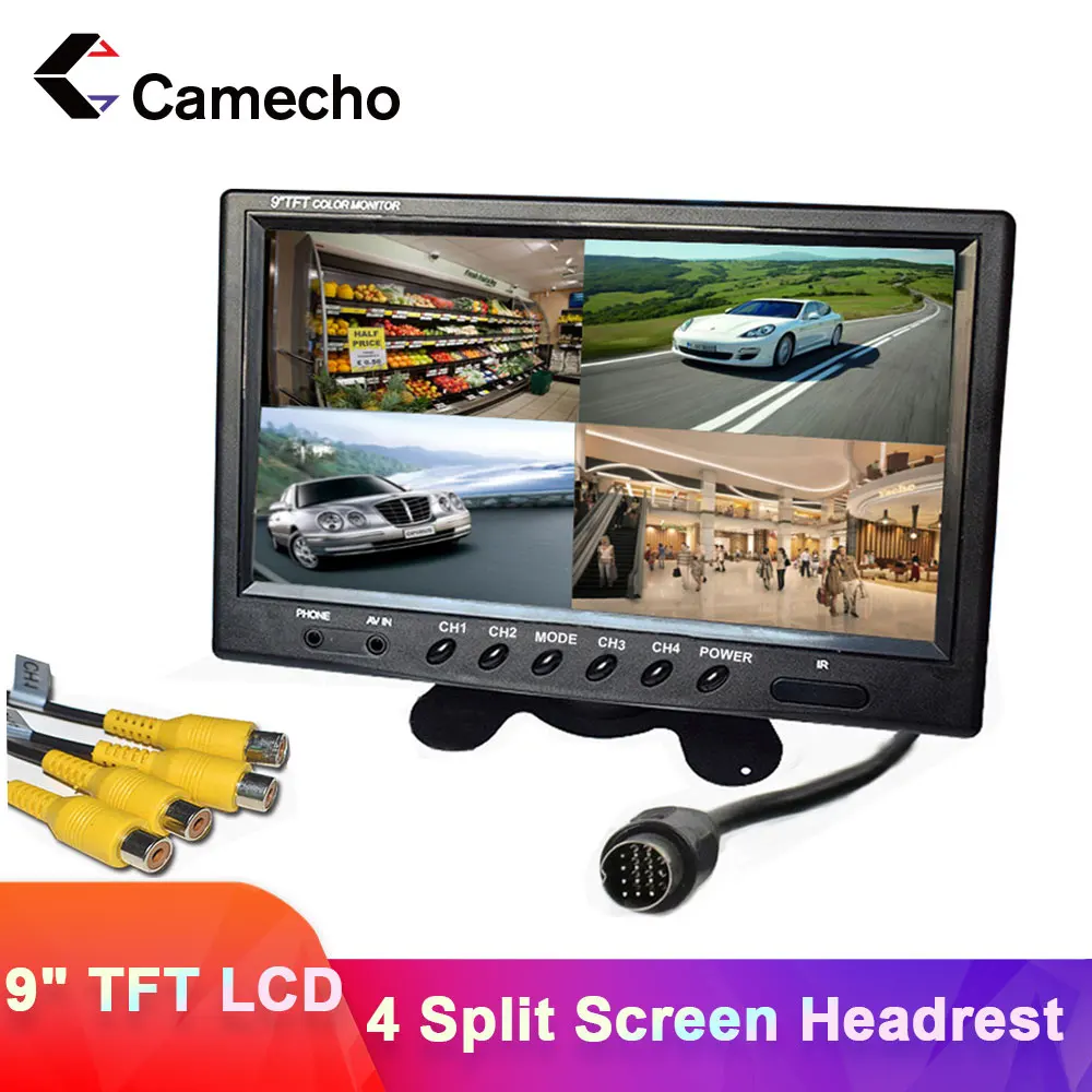 Camecho 9 дюймов 4 раздельных экрана автомобильный монитор 12 В/24 В подголовник