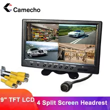 Camecho – moniteur de voiture avec écran partagé de 9 pouces, avec télécommande, affichage 6 modes, repose tête, avec connecteurs RCA, 12V / 24V