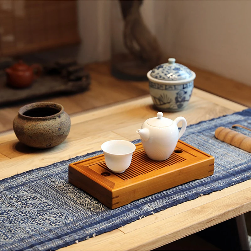 caja de bandeja de servicio para casa de té Bandeja de té tipo depósito Mini bambú japonés/chino Gongfu mesa de té para servir 