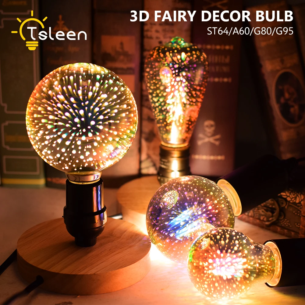 

ST64 E27 LED Edison Glass Light 3D Decoration Holiday Lights Bulb Decor Firework Novelty Light Led Lamp Novelty Effect Vintage